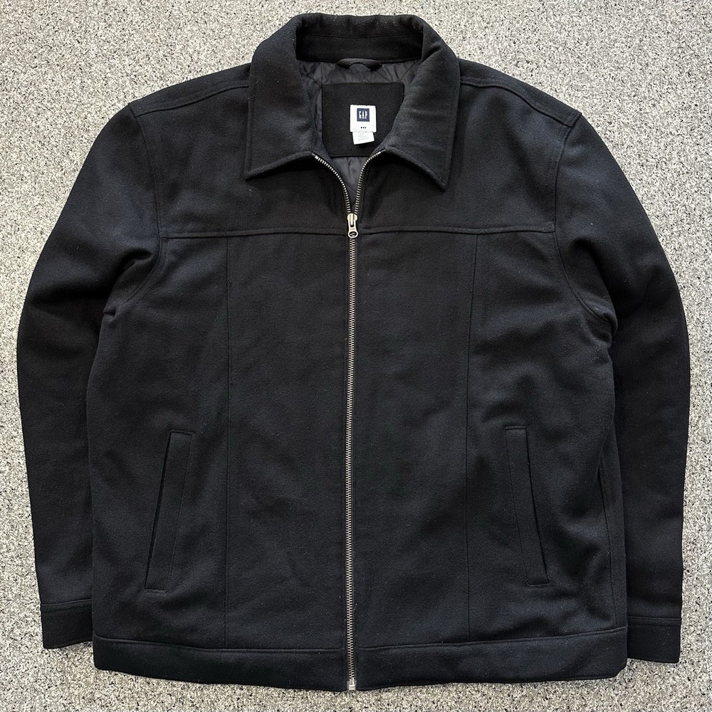 Vintage Gap Jacket Mens XXL Wool Blend Quilted Zip Y2K 2000's Black Bomber